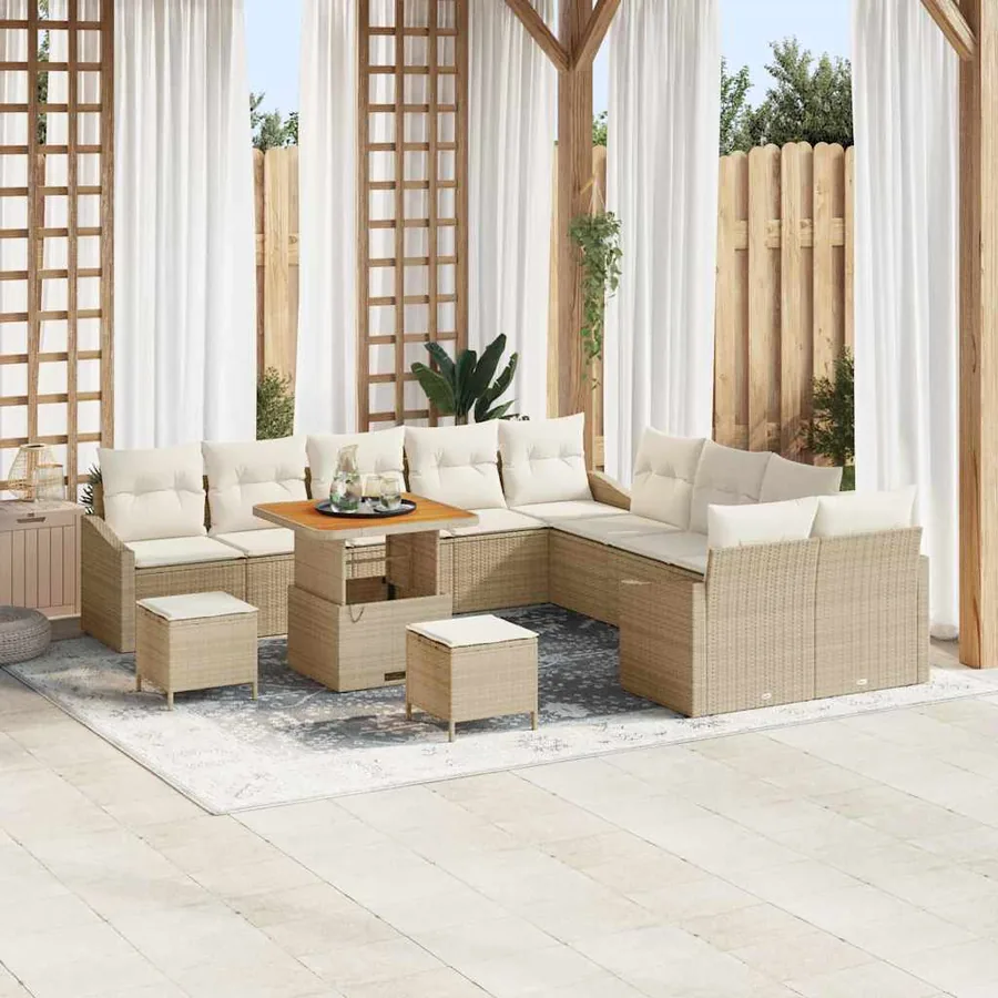 Ensemble de canapé de jardin 13 pcs Beige polyrotin