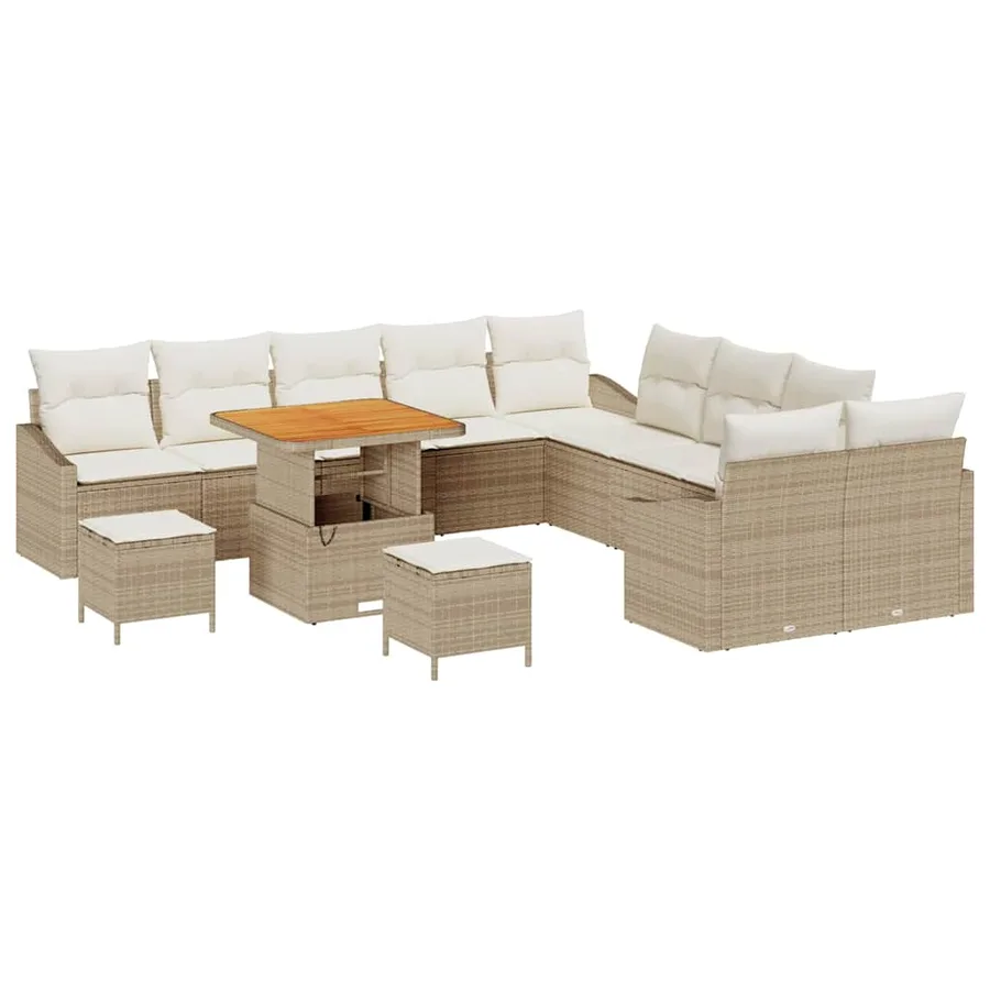 Ensemble de canapé de jardin 13 pcs Beige polyrotin - 2