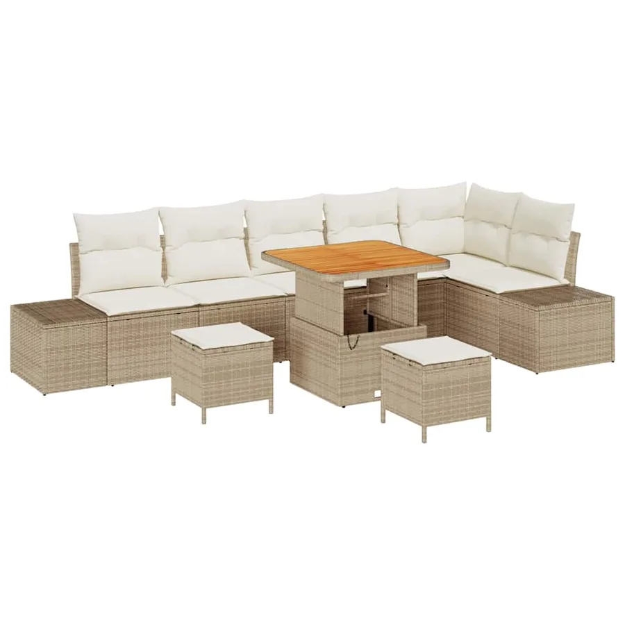 Ensemble de canapé de jardin avec coussin 9 pcs Beige polyrotin - 2
