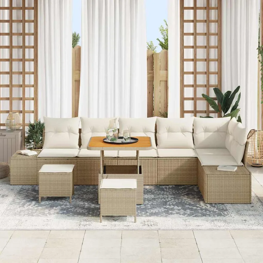 Ensemble de canapé de jardin avec coussin 9 pcs Beige polyrotin - 3