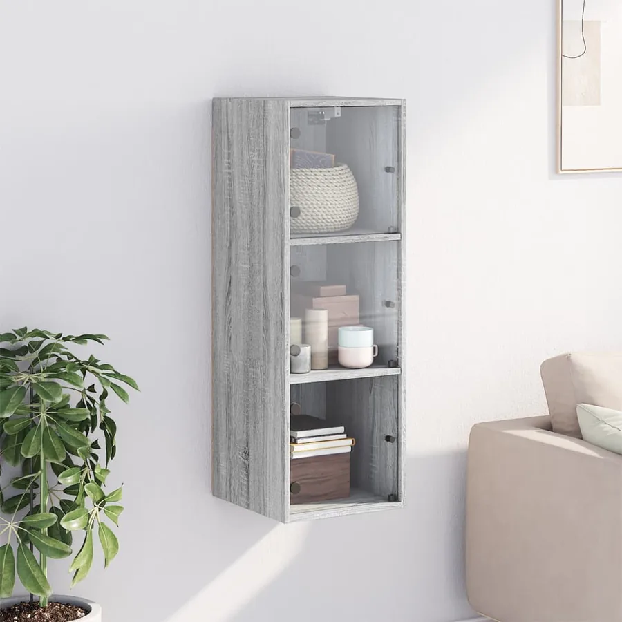 Armoire murale avec portes en verre sonoma gris 35x37x100 cm - 3