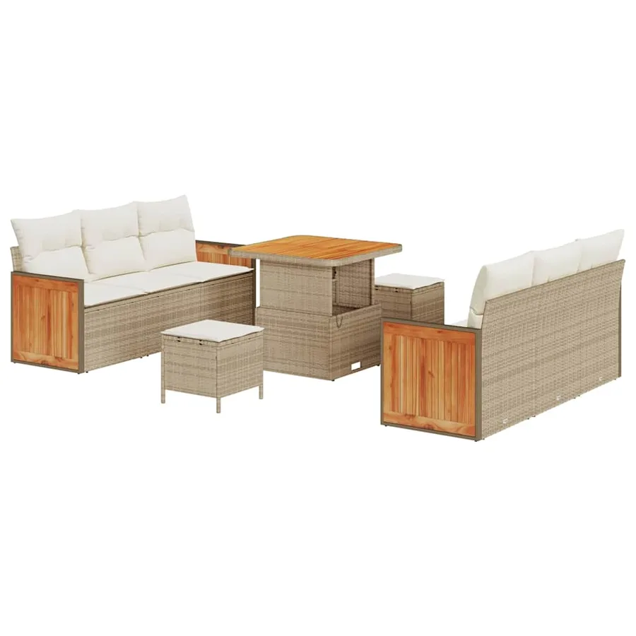 Ensemble de canapé de jardin 11 pcs Beige et crème polyrotin - 2
