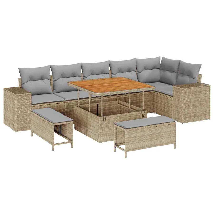 Ensemble de canapé de jardin 9 pcs Beige polyrotin - 2