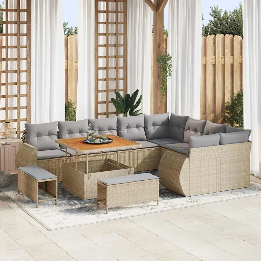 Ensemble de canapé de jardin 12 pcs Beige polyrotin