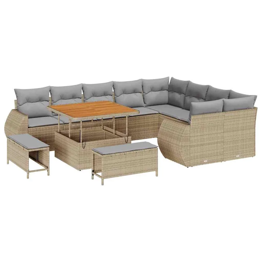 Ensemble de canapé de jardin 12 pcs Beige polyrotin - 2