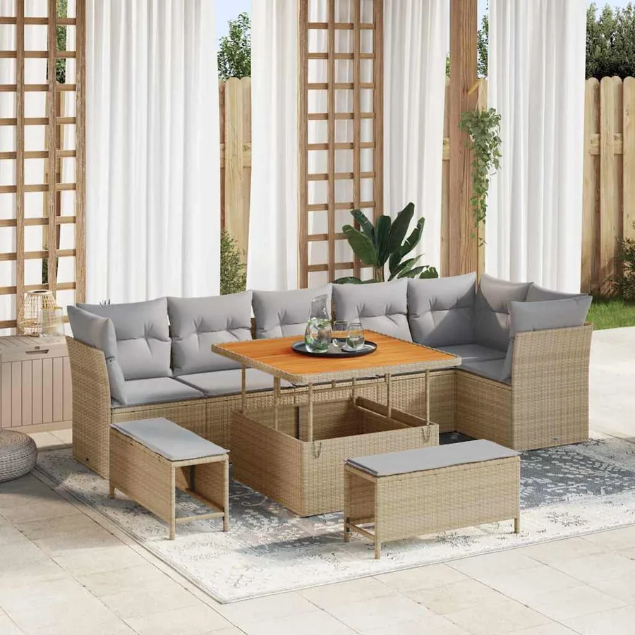 Ensemble de canapé de jardin 9 pcs beige et gris clair