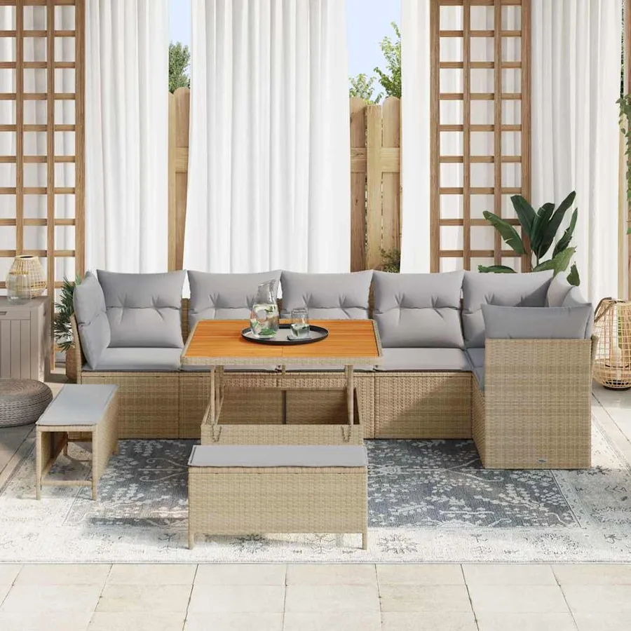 Ensemble de canapé de jardin 9 pcs beige et gris clair - 3
