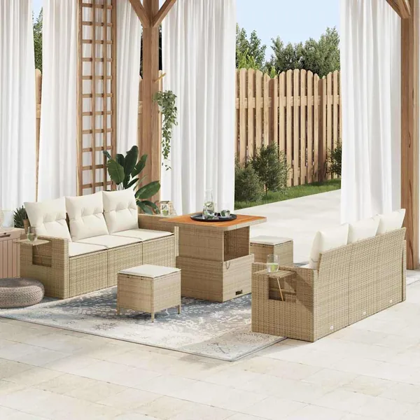 Ensemble de canapé de jardin avec coussin 9 pcs beige et crème