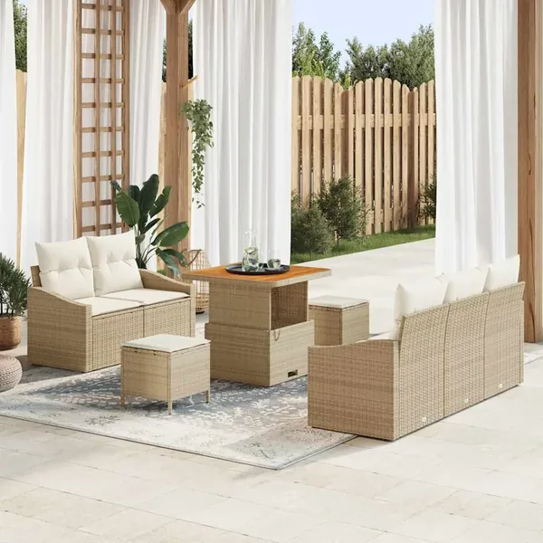 Ensemble de canapé de jardin avec coussin 8 pcs Beige et crème