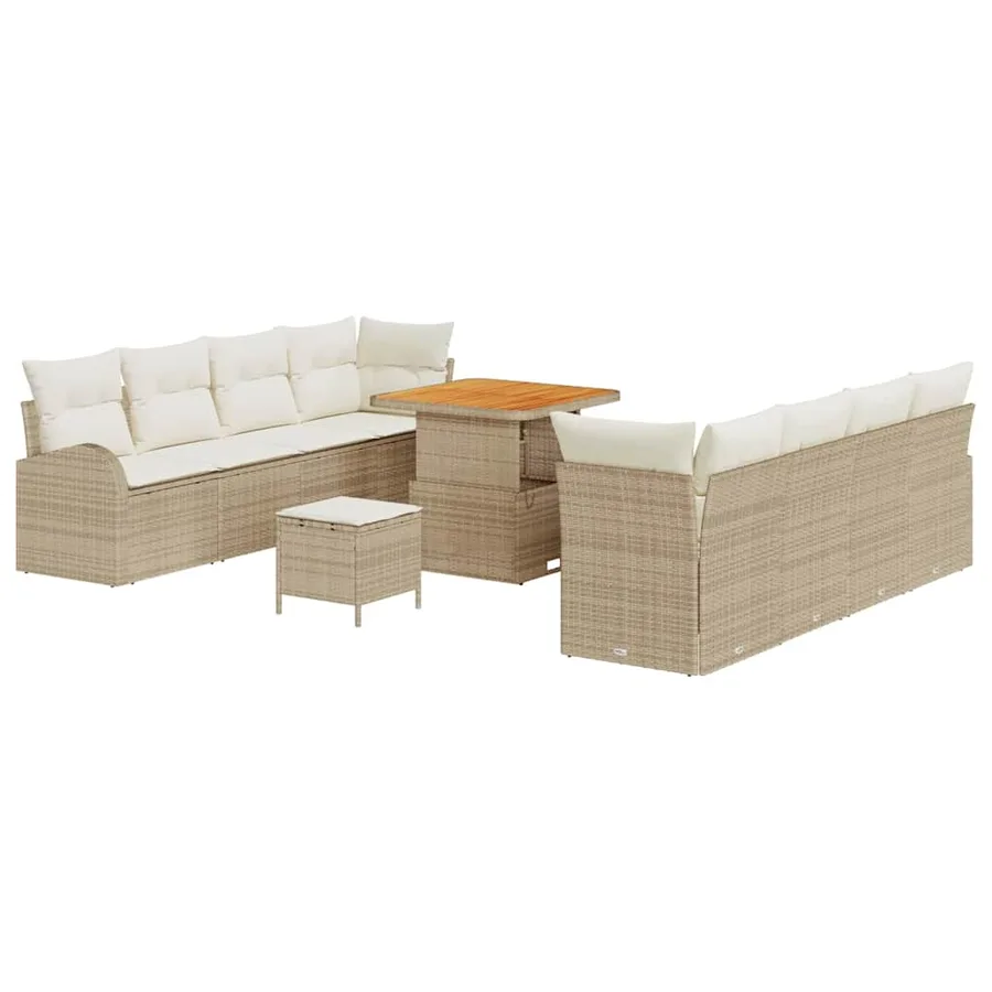 Ensemble de canapé de jardin 11 pcs Beige polyrotin - 2