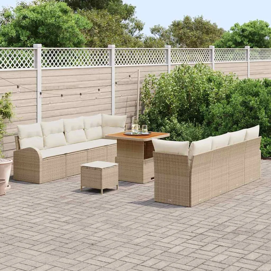 Ensemble de canapé de jardin 11 pcs Beige polyrotin - 3