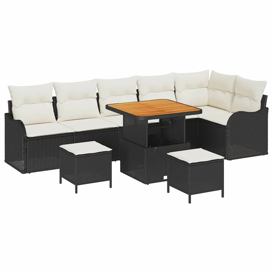 Ensemble de canapé de jardin avec coussin 9 pcs Noir polyrotin - 2