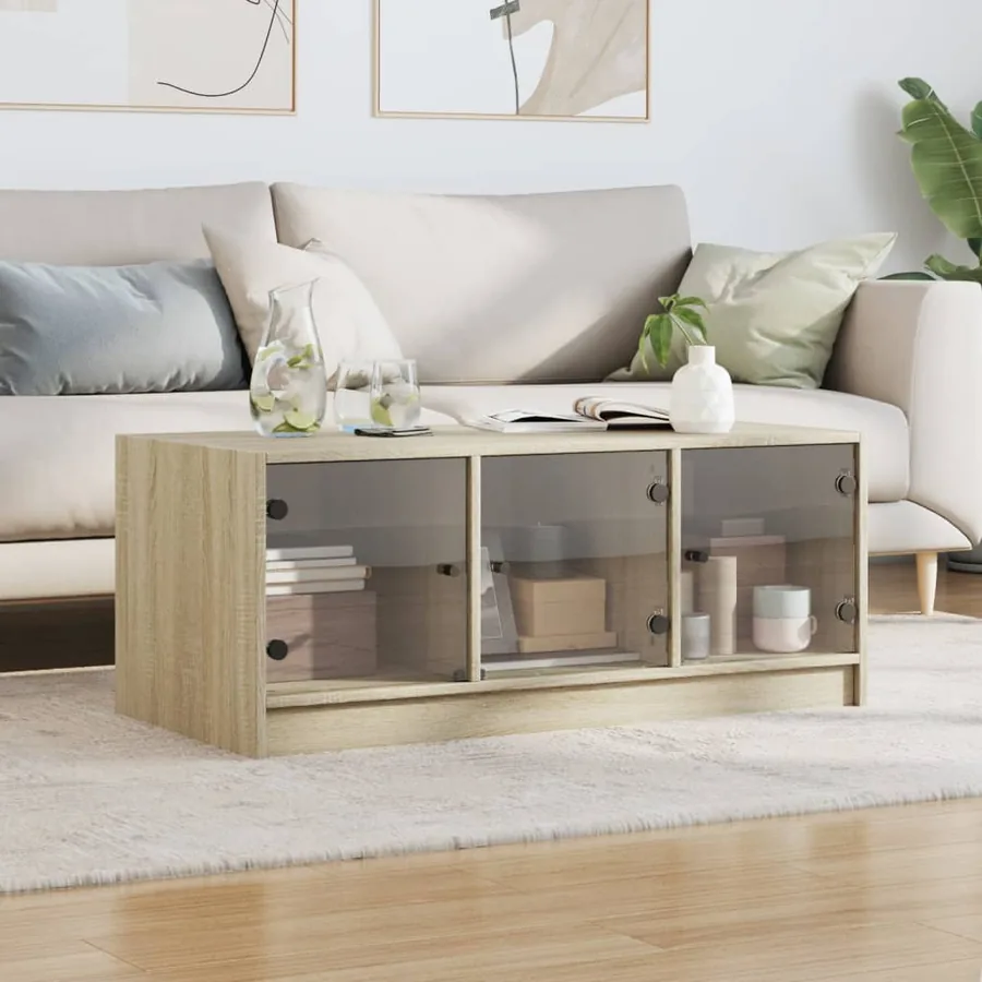 Table basse avec portes en verre chêne sonoma 102x50x42 cm - 3