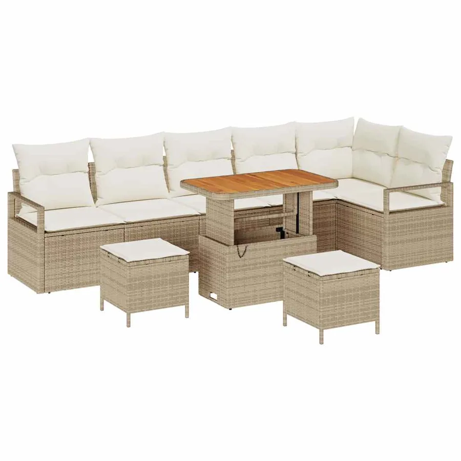 Ensemble de canapé de jardin 9 pcs Beige Poly rotin - 2