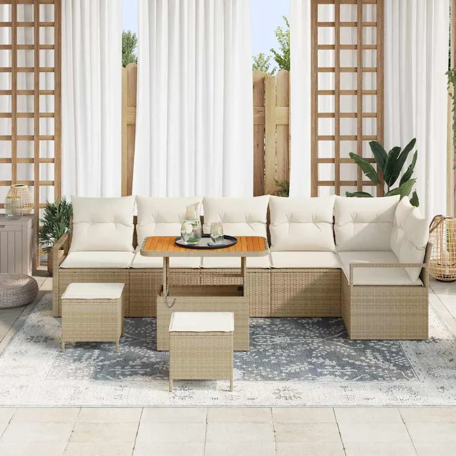 Ensemble de canapé de jardin 9 pcs Beige Poly rotin - 3