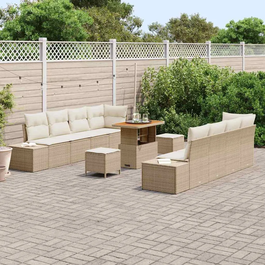Ensemble de canapé de jardin 11 pcs Beige Poly rotin - 3