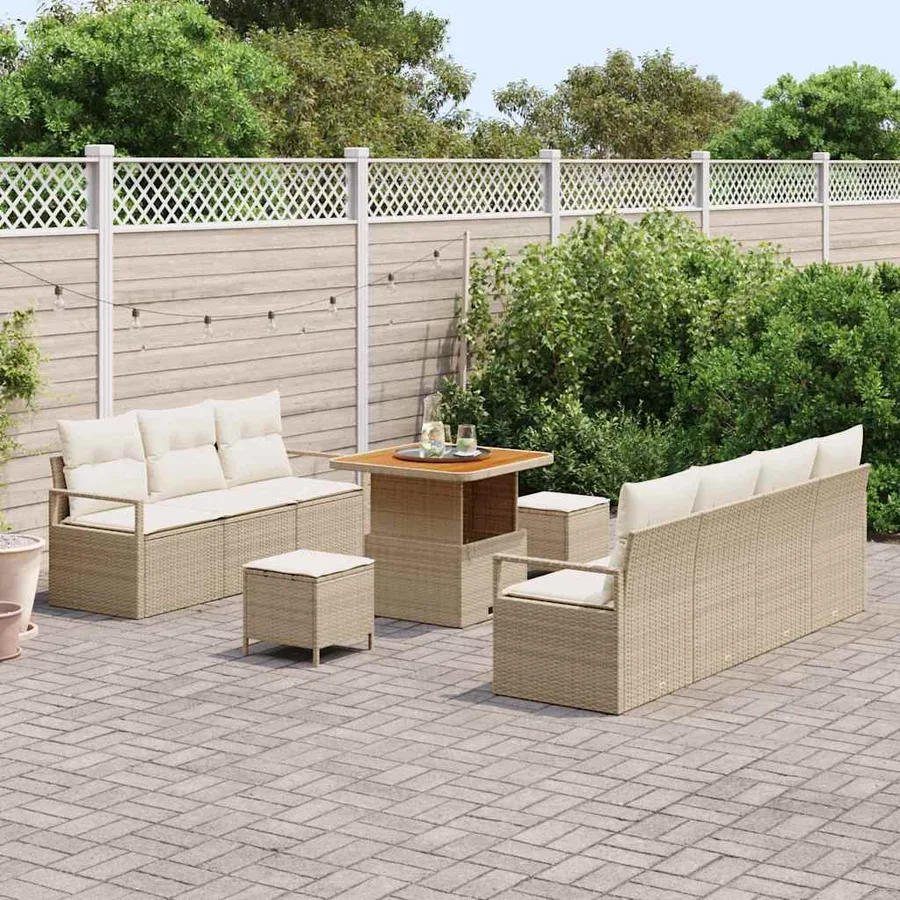 Ensemble de canapé de jardin avec coussin 10 pcs Beige et crème - 3