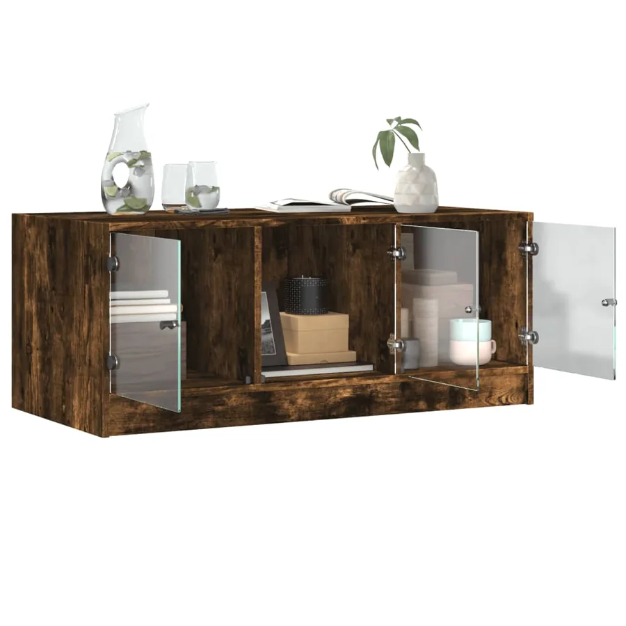 Table basse avec portes en verre chêne fumé 102x50x42 cm - 5