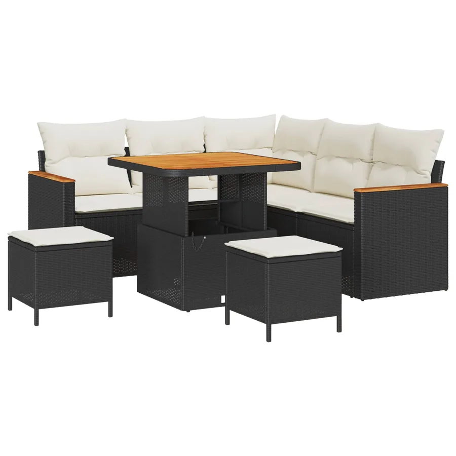 Ensemble de canapé de jardin 8 pcs Noir polyrotin - 2