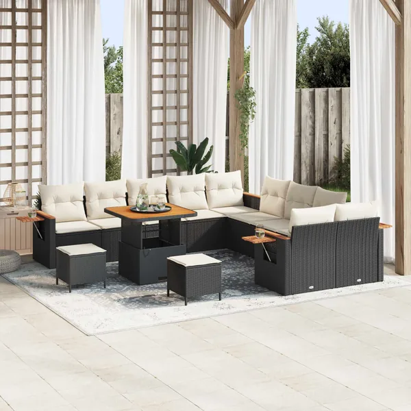 Ensemble de canapé de jardin 13 pcs Noir polyrotin