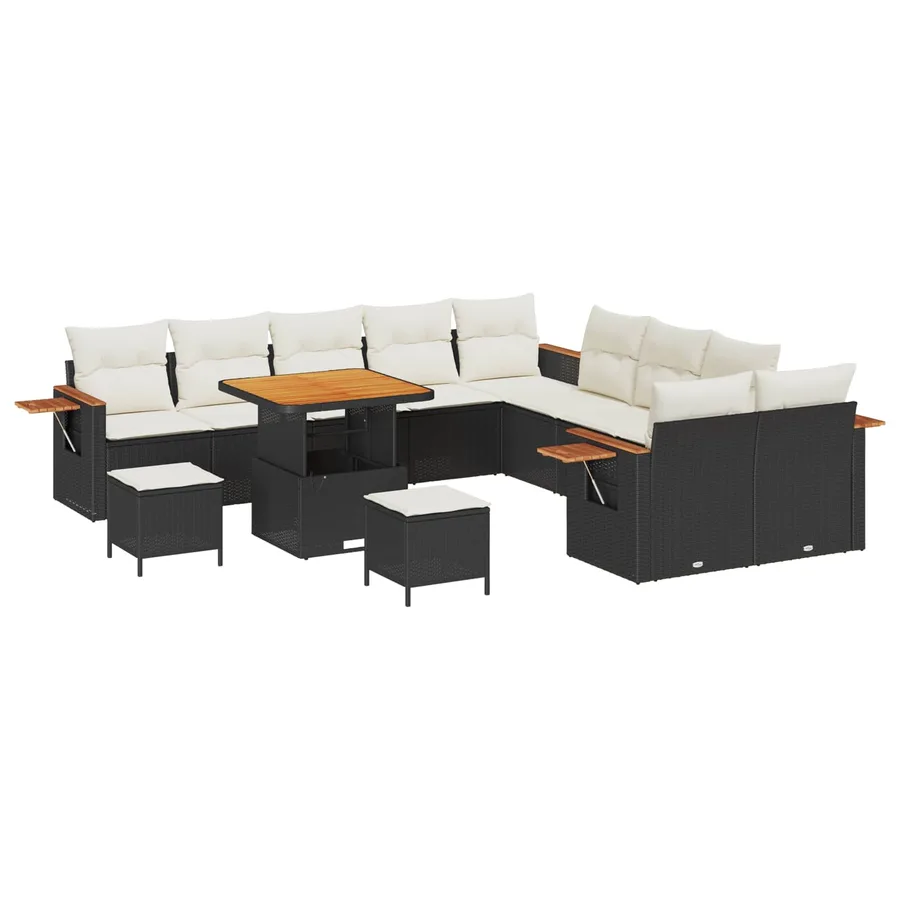 Ensemble de canapé de jardin 13 pcs Noir polyrotin - 2