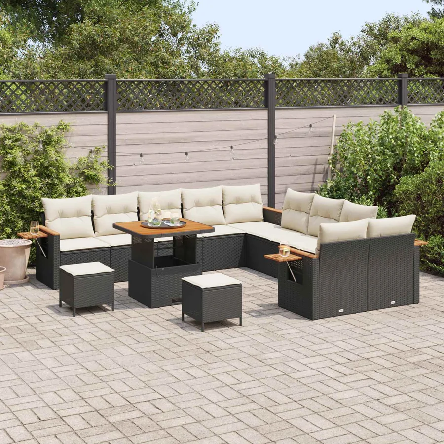 Ensemble de canapé de jardin 13 pcs Noir polyrotin - 3