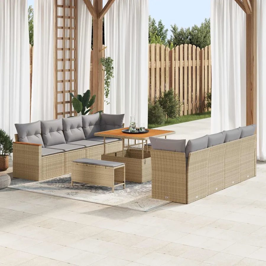 Ensemble de canapé de jardin 11 pcs Beige polyrotin