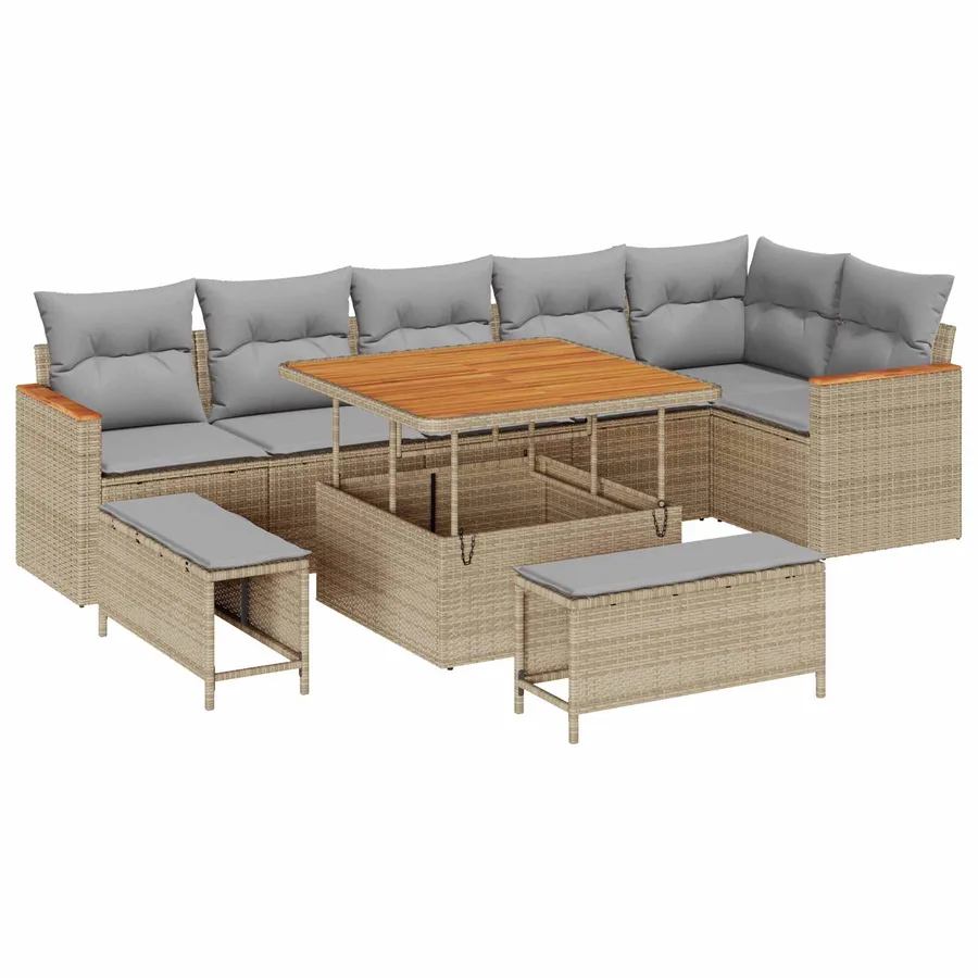 Ensemble de canapé de jardin 9 pcs Beige polyrotin - 2