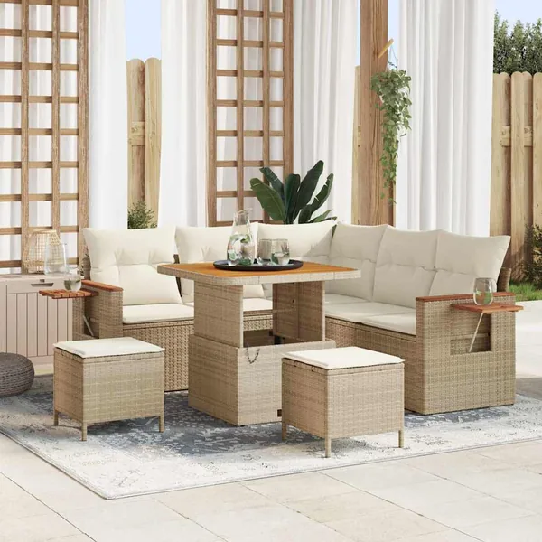 Ensemble de canapé de jardin 9 pcs Beige et crème polyrotin