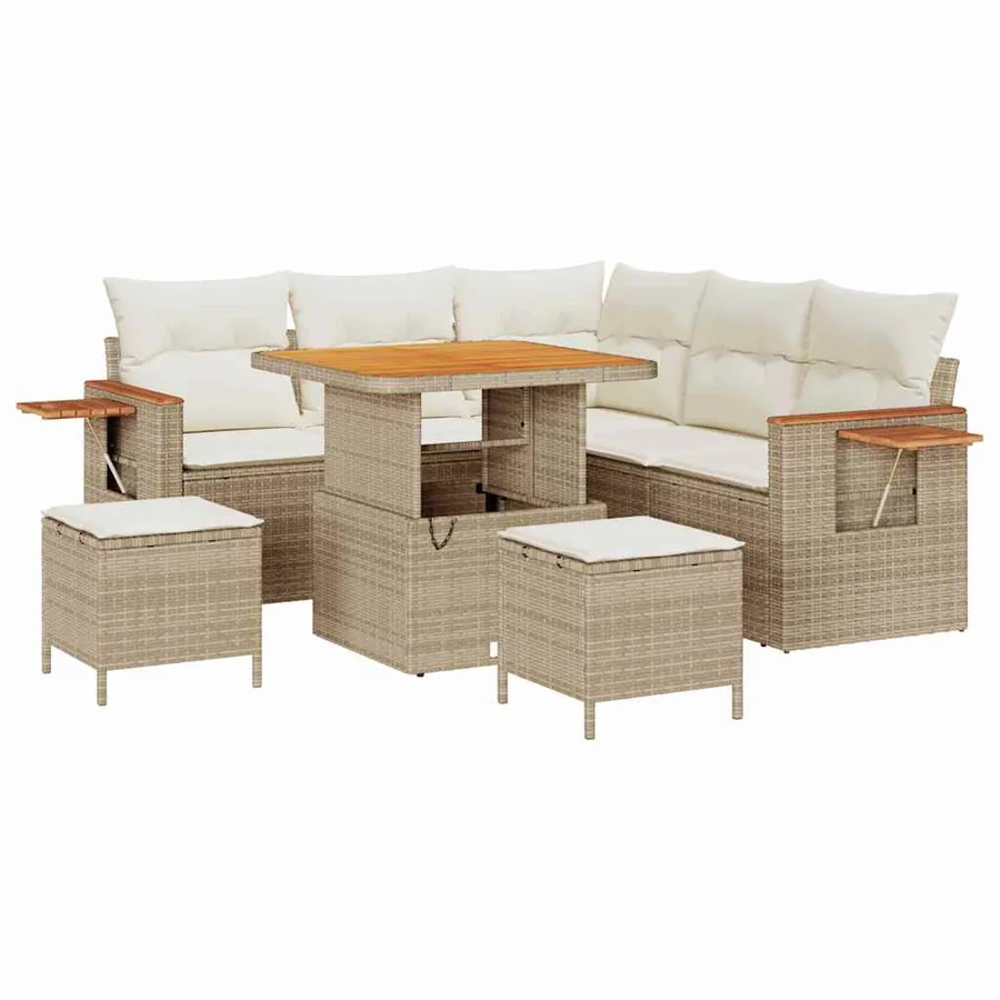 Ensemble de canapé de jardin 9 pcs Beige et crème polyrotin - 2