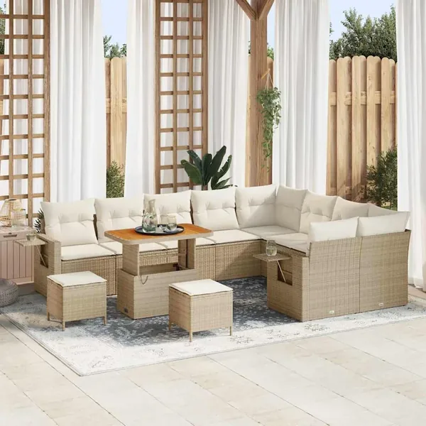 Ensemble de canapé de jardin 12 pcs Beige et crème polyrotin