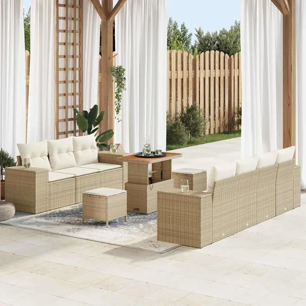 Ensemble de canapé de jardin 10 pcs Beige et crème Poly Rattan
