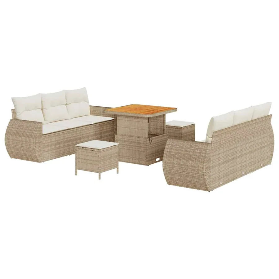 Ensemble de canapé de jardin 9 pcs Beige et crème polyrotin - 2