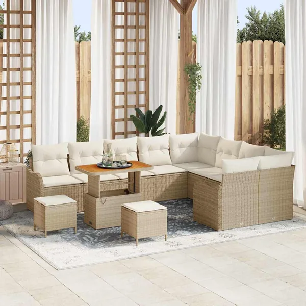 Ensemble de canapé de jardin avec coussin 12 pcs Beige et crème