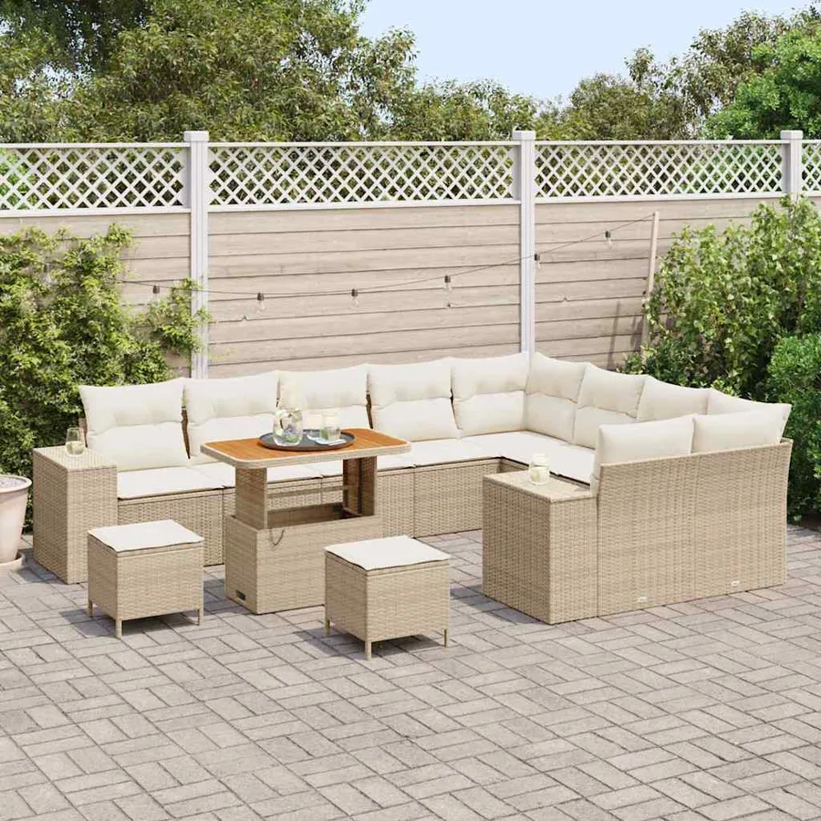 Ensemble de canapé de jardin avec coussin 12 pcs Beige et crème - 3