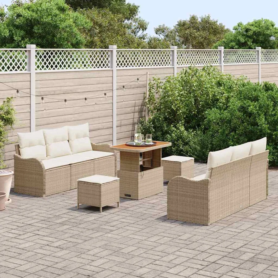 Ensemble de canapé de jardin avec coussin 9 pcs Beige et crème - 3