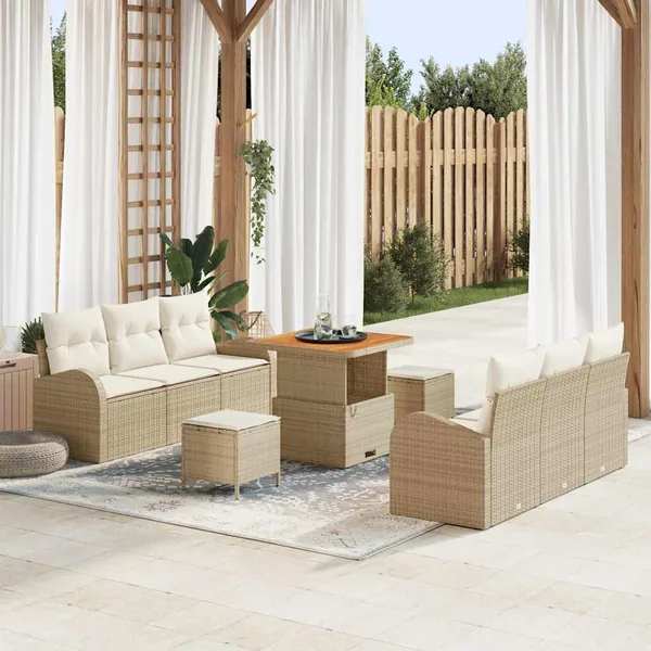 Ensemble de canapé de jardin avec coussin 9 pcs Beige et crème