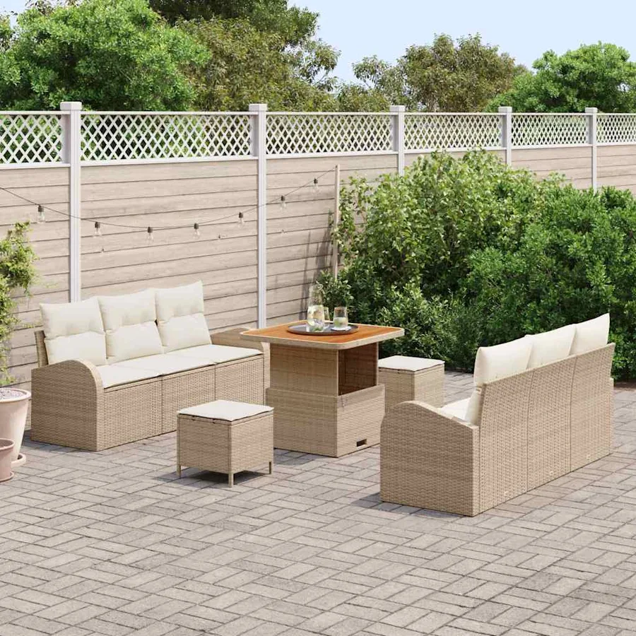 Ensemble de canapé de jardin avec coussin 9 pcs Beige et crème - 3