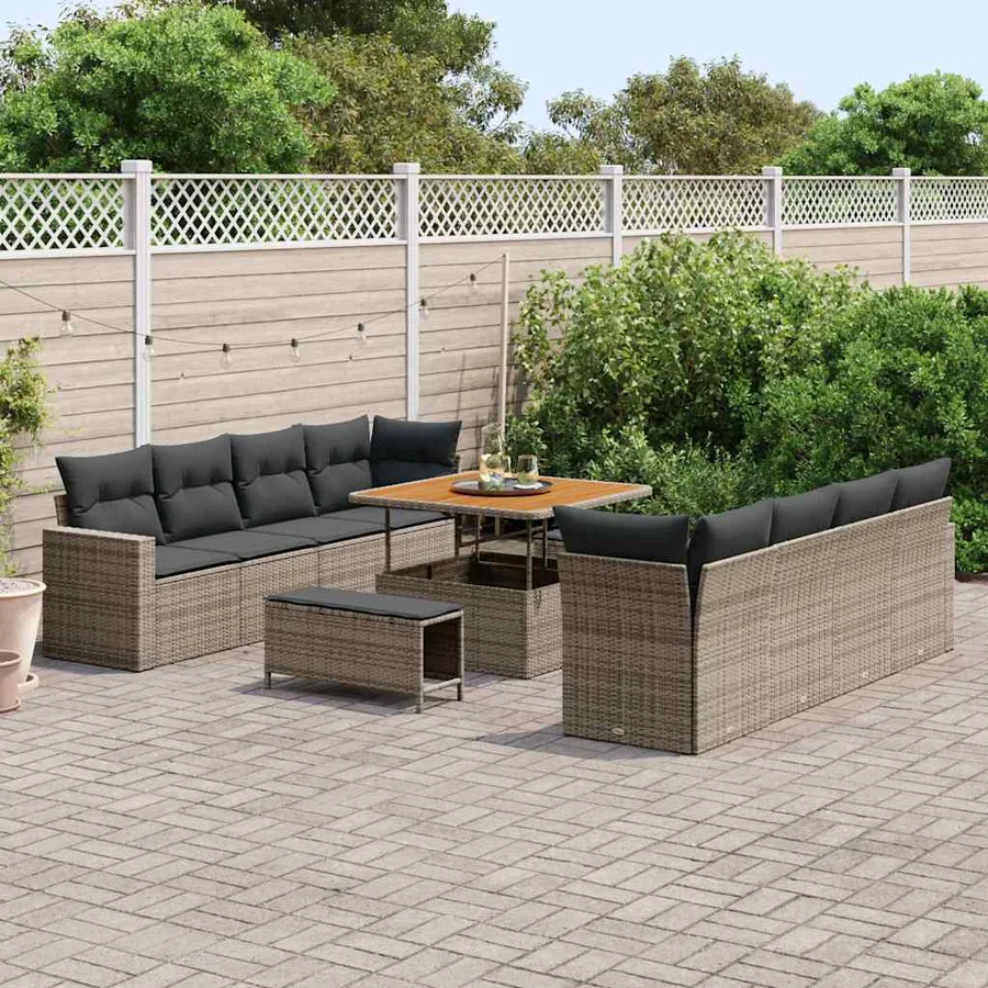 Ensemble de canapé de jardin 11 pcs Gris polyrotin - 3