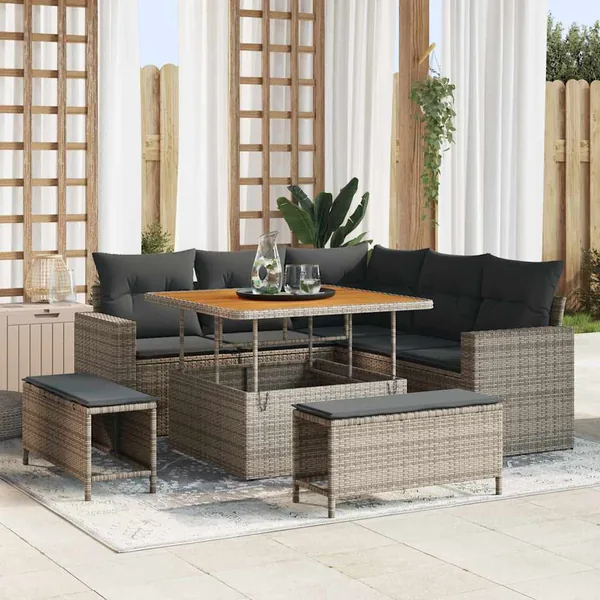 Ensemble de canapé de jardin 8 pcs Gris polyrotin