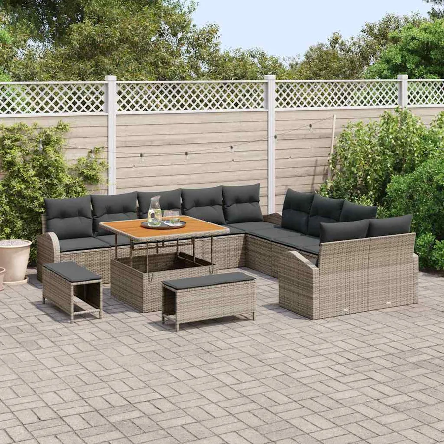 Ensemble de canapé de jardin avec coussin 13 pcs Gris polyrotin - 3