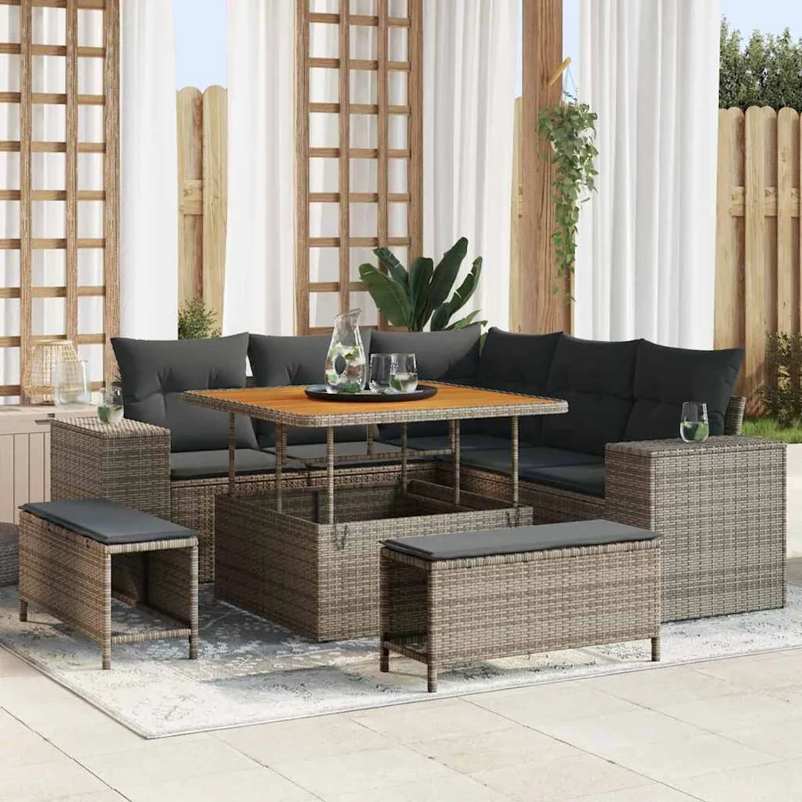 Ensemble de canapé de jardin avec coussin 8 pcs Gris polyrotin