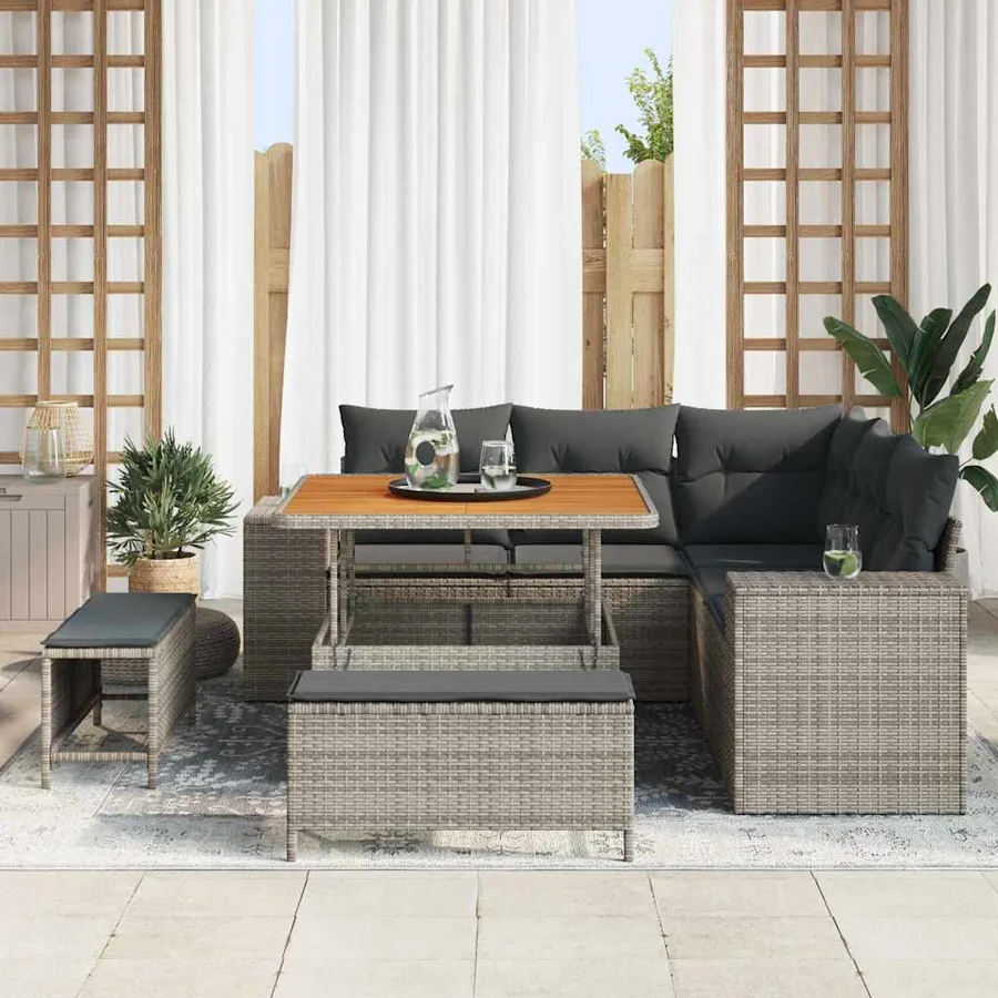Ensemble de canapé de jardin avec coussin 8 pcs Gris polyrotin - 3