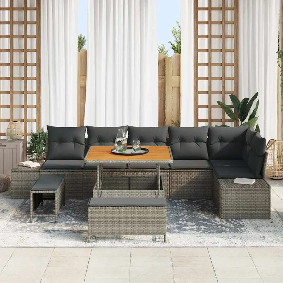 Ensemble de canapé de jardin avec coussin 9 pcs Gris polyrotin - 3
