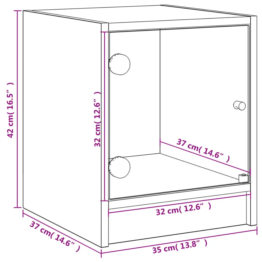 Table de chevet avec porte en verre chêne fumé 35x37x42 cm - 12