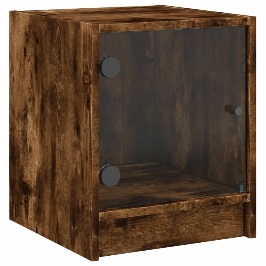 Table de chevet avec porte en verre chêne fumé 35x37x42 cm - 2