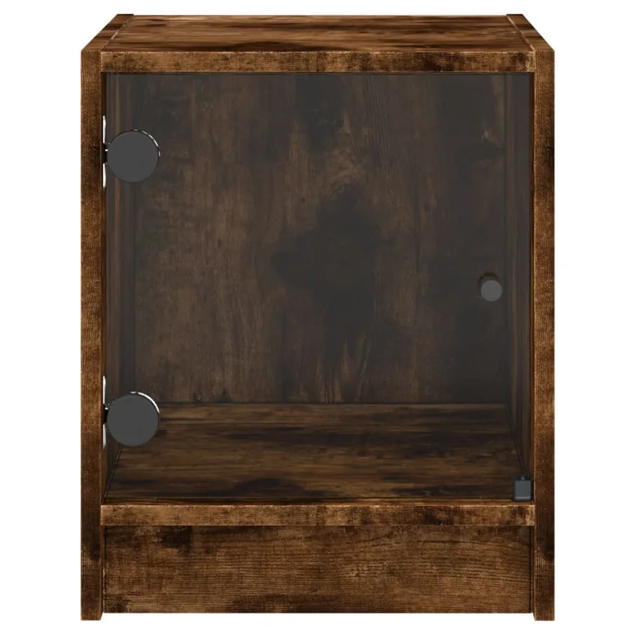 Table de chevet avec porte en verre chêne fumé 35x37x42 cm - 6
