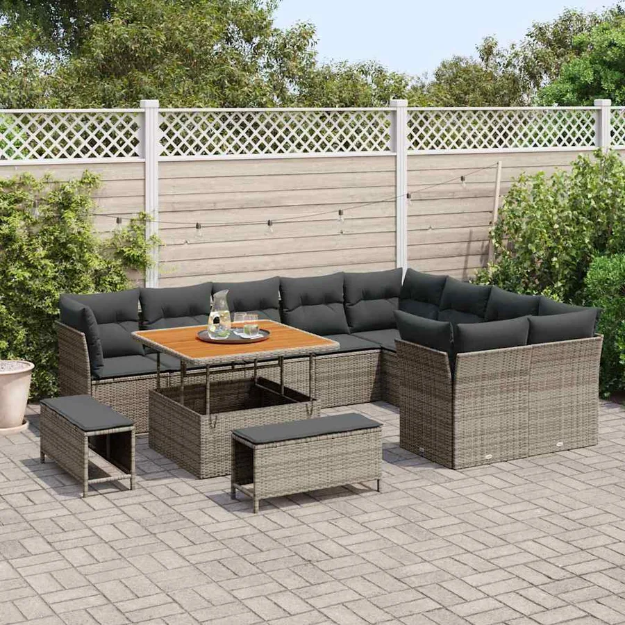 Ensemble de canapé de jardin 12 pcs Gris polyrotin - 3