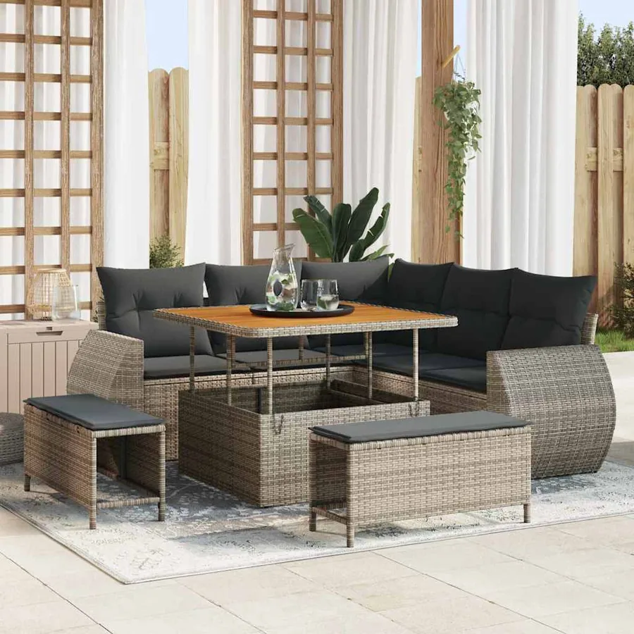 Ensemble de canapé de jardin 8 pcs Gris polyrotin