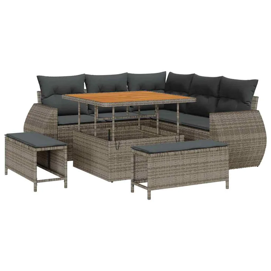 Ensemble de canapé de jardin 8 pcs Gris polyrotin - 2